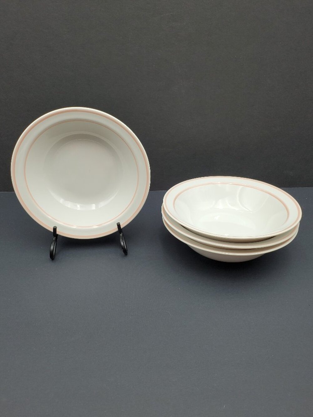 Martha Stewart Westport Classic Pink Soup Bowls Newcor Peach Pink Band Bowls